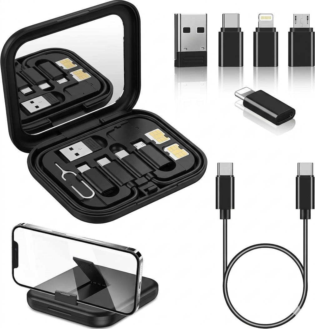 6-in-1 Data Cable Storage Box with 60W Fast Charger & Phone Holder