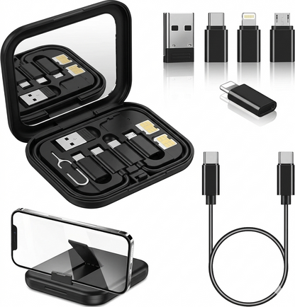 6-in-1 Data Cable Storage Box with 60W Fast Charger & Phone Holder
