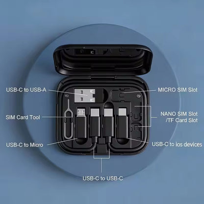 6-in-1 Data Cable Storage Box with 60W Fast Charger & Phone Holder