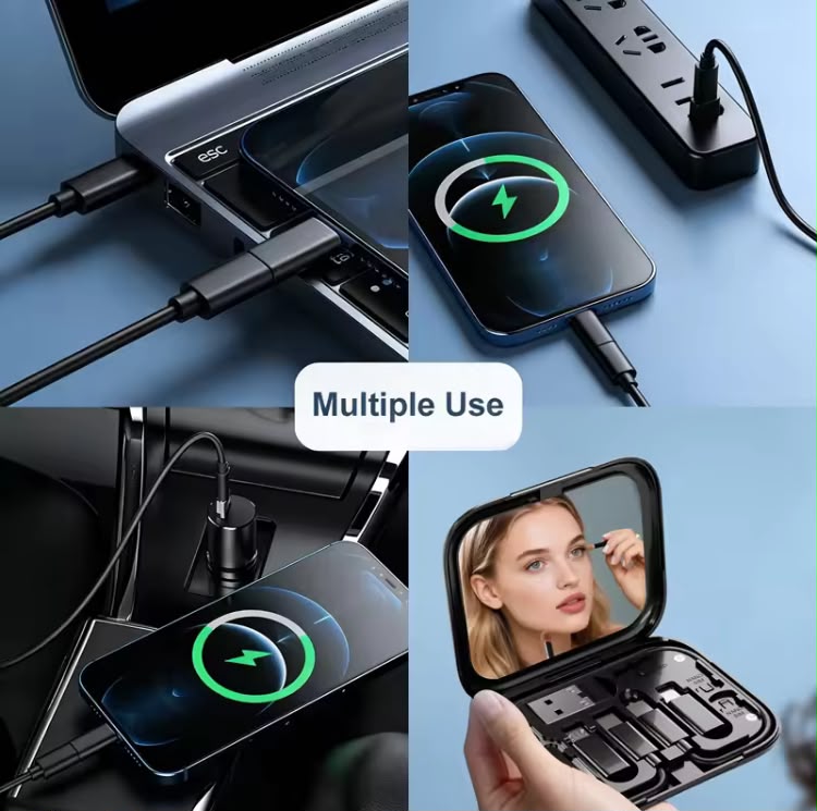 6-in-1 Data Cable Storage Box with 60W Fast Charger & Phone Holder